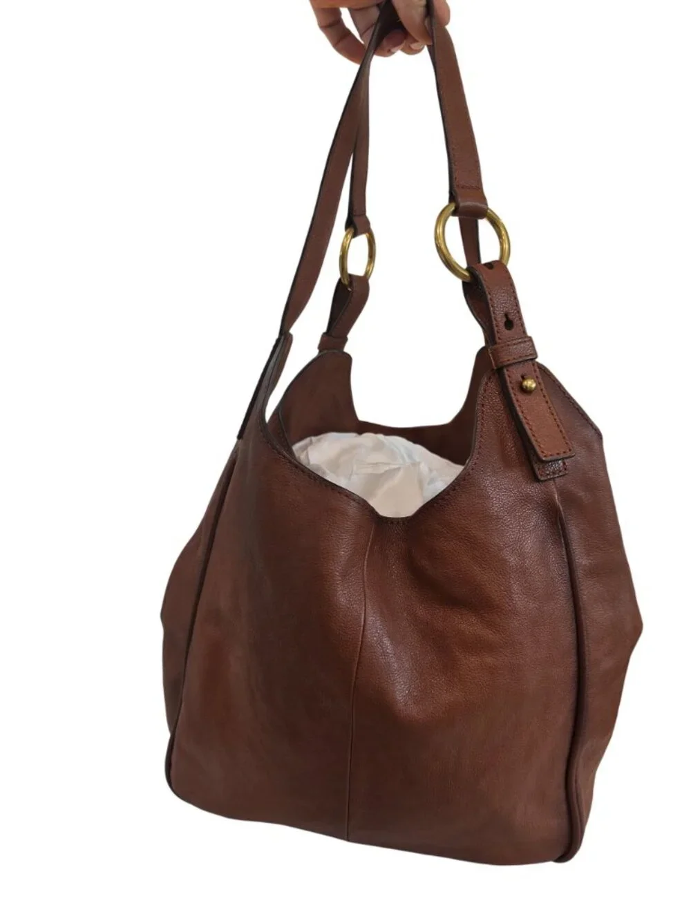 Frye Madison Cognac Leather Shoulder Hobo Bag Magnetic Closure Gold Hardware